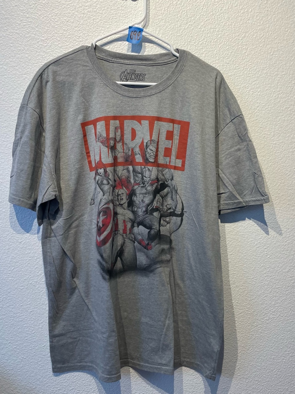 Marvel Gray Short Sleeve Tee with Red Logo and Avengers Art